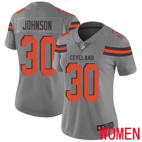 Cleveland Browns D Ernest Johnson Women Gray Limited Jersey #30 NFL Football Inverted Legend